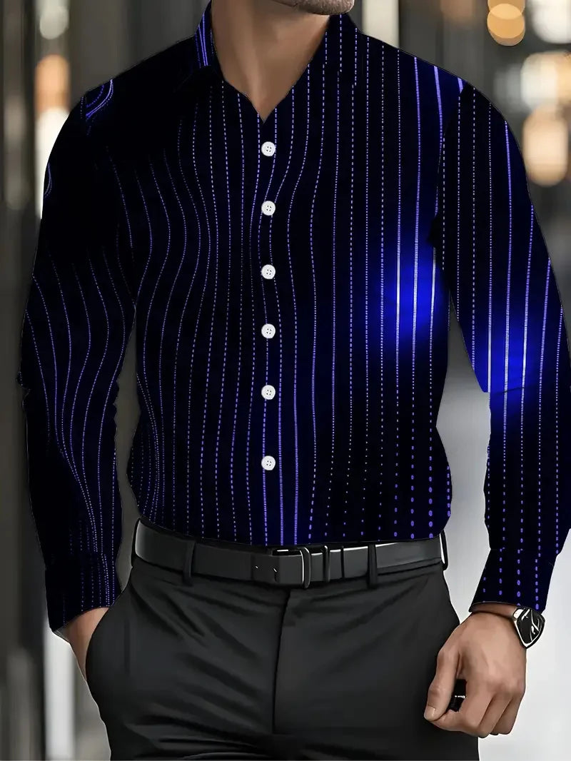 Men's long sleeve fashion shirt with striped and floral patterns, casual and business style, suitable for four seasons.
