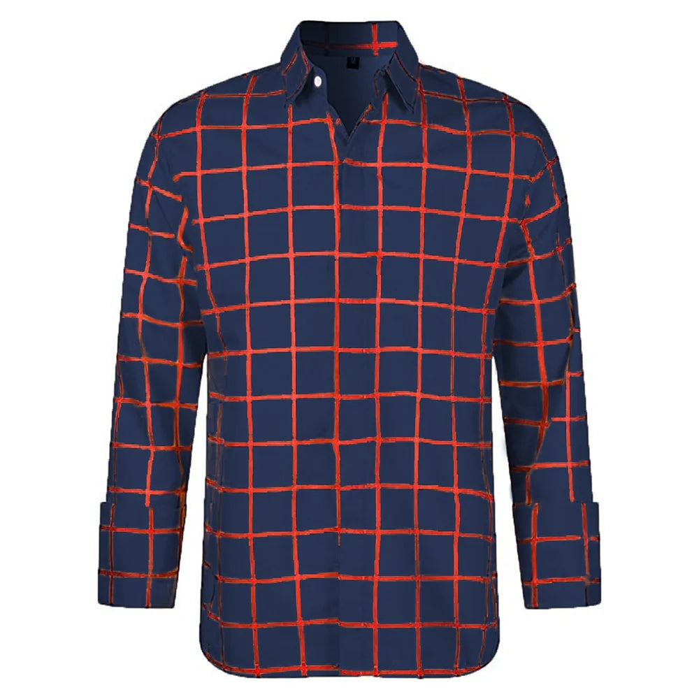 Casual men's and women's plaid long sleeve shirt with 3D printed lapel in summer colors, styled for a modern, unisex look.