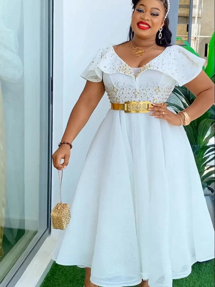 Plus Size African Wedding Party Dresses for Women 2024 New Dashiki Ankara Evening Gown Turkey Outfit Robe Africa Clothes