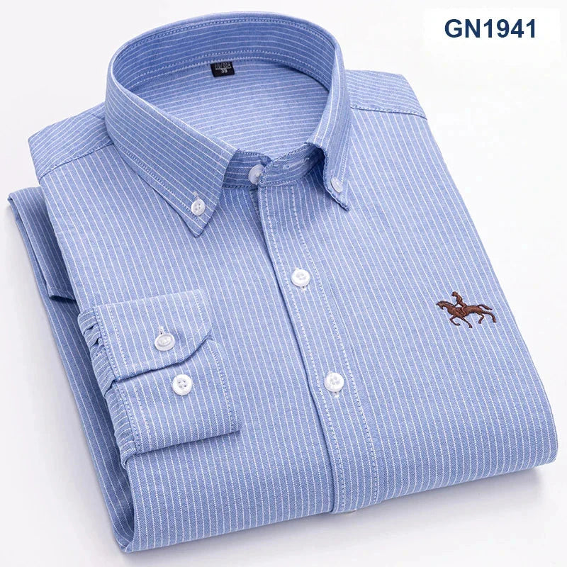 Men's slim fit long-sleeve casual shirt by SHOWLU FASHION STORE, 100% cotton Qi Xiu Cai design, in 6XL size.