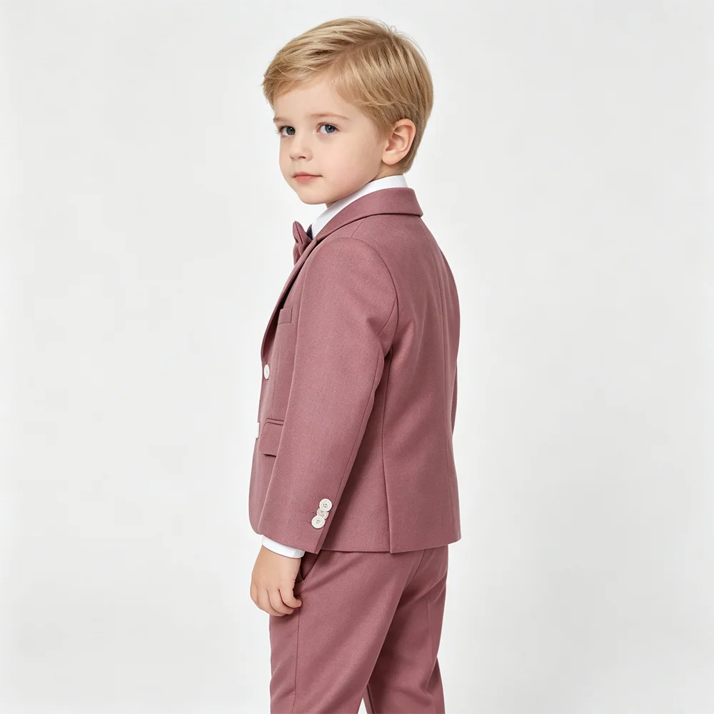 Toddler Boys Dusty Pink Suit 4Pcs Blazer Vest Pants Bowtie, Kids Formal Outfit for Wedding Birthday Party Flower Boy Tuxedo