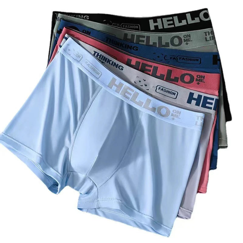 Showlu men's ice silk boxer shorts with breathable graphene fabric, comfortable underwear for everyday wear.