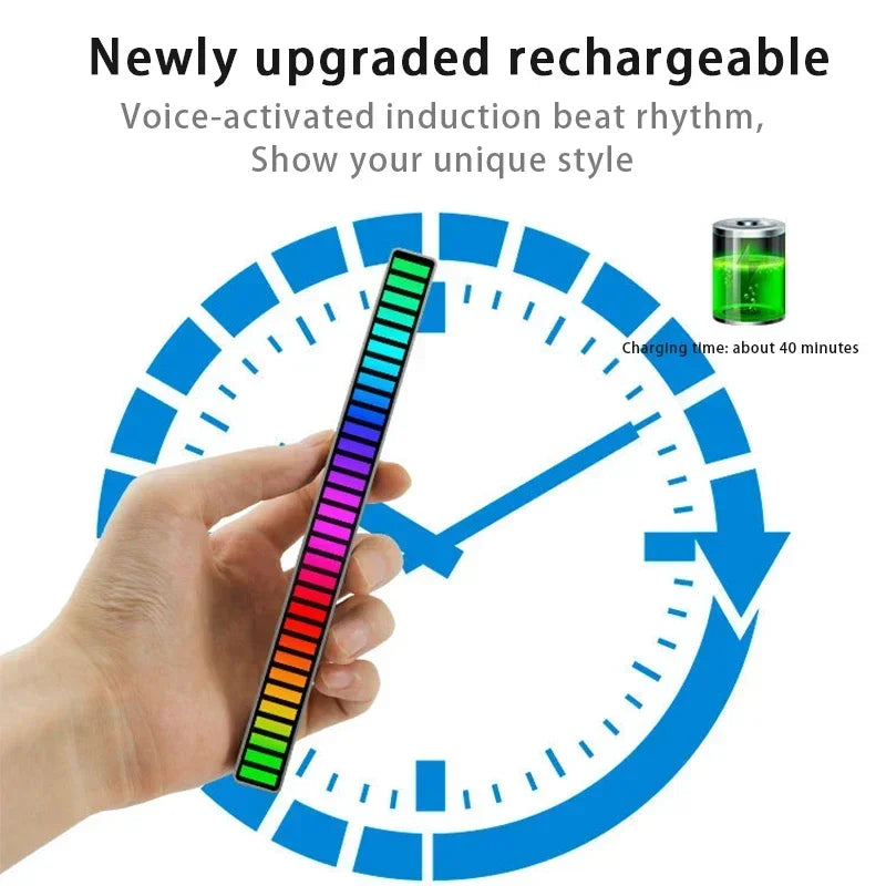 Showlu Smart RGB Sound Control LED music rhythm light bar displaying colorful lights reacting to music rhythms.