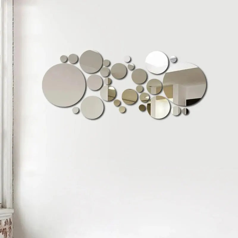 Set of 26 round 3D acrylic mirror wall stickers by Showlu Fashion Store, ideal for bedroom, bathroom, or TV background wall decor.