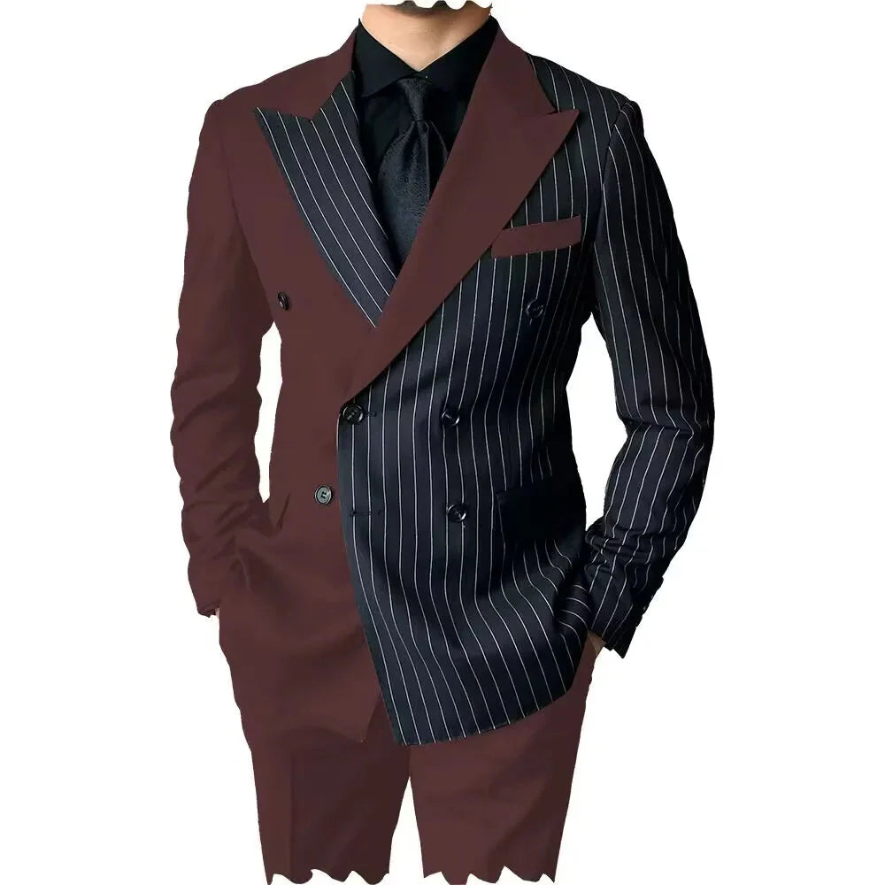 SHOWLU men's slim fit 2-piece wool blend tuxedo with double-breasted jacket, formal suit for elegant occasions