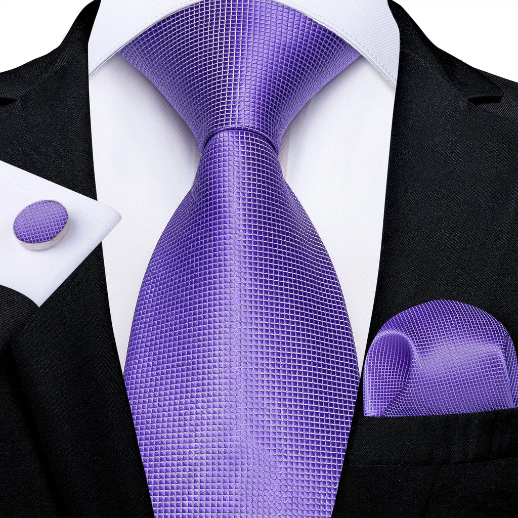 DiBanGu Ties For Men Purple Floral Paisley Necktie Business Formal 100% Silk Tie Pocket Square Set For Wedding Party Cravat
