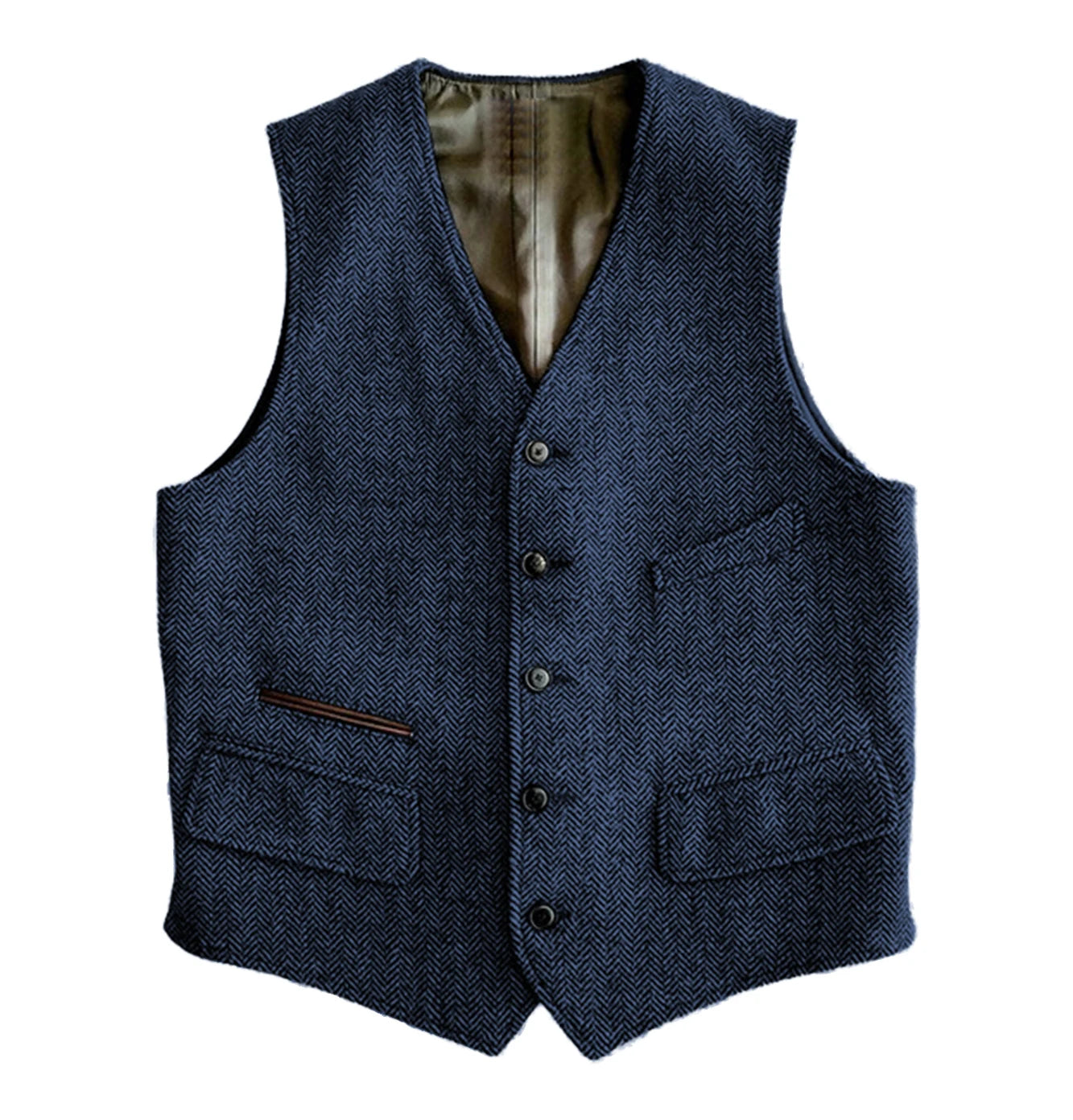 Men's Vest Male Slim Fit Herringbone Fabric Waistcoat Elegant Tweed Vest for Wedding Groomsmen