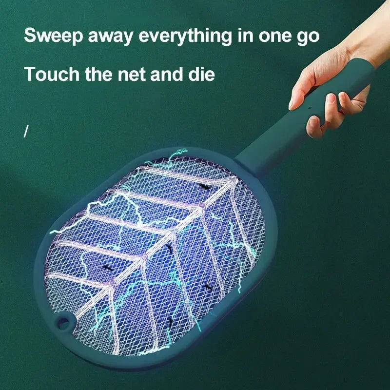 USB rechargeable electric mosquito swatter racket by Showlu Smart General with a black handle and metal grid for insect zapping.