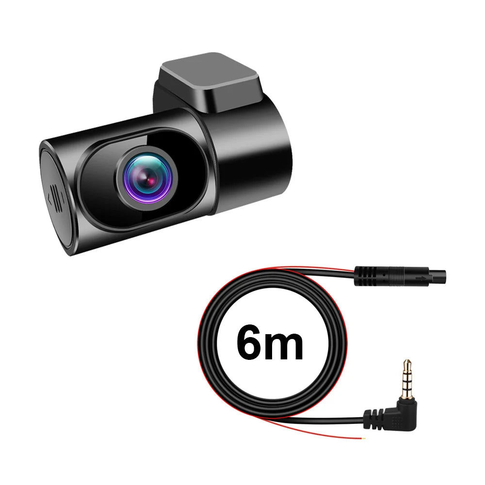 360° rotating Showlu Smart General dash cam mounted on a vehicle windshield capturing road views in all directions.