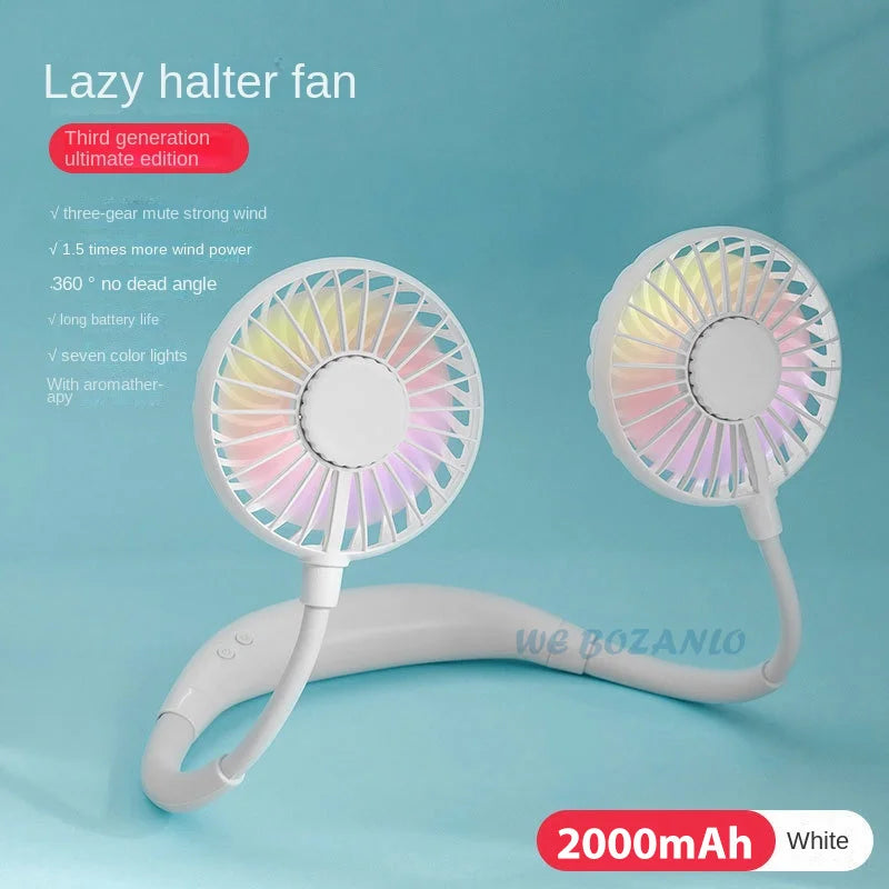 Portable Hanging Neck Fans USB Rechargeable Leafless Mini Air Cooling Fan Air Conditioner Wearable Neckband Fans