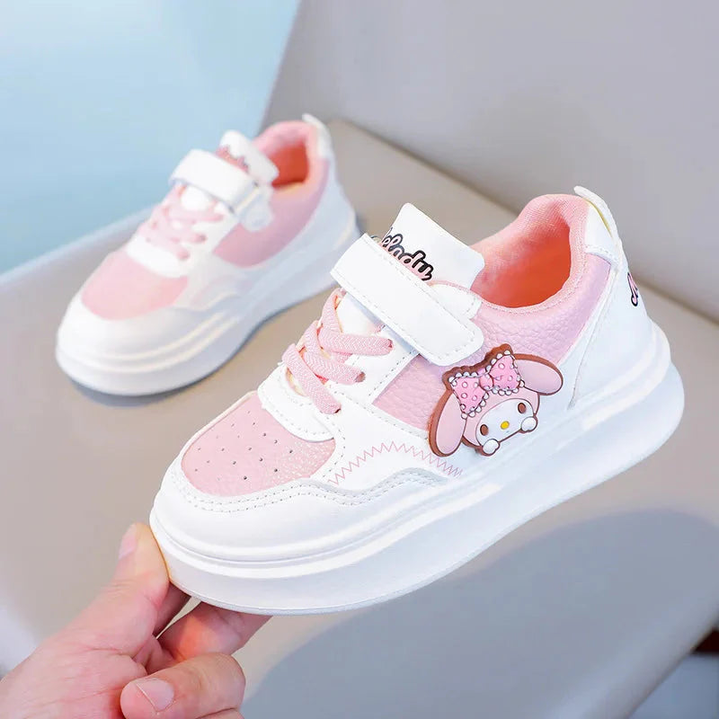 Sanrio Kuromi Melody kids casual sneakers with anti-slip soft soles, featuring colorful cartoon character design and comfortable fit.