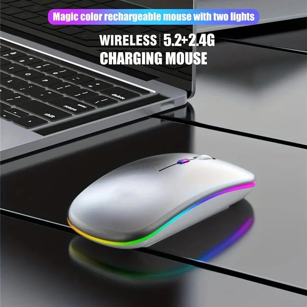 Wireless gaming mouse with backlight, RGB lighting, ergonomic design, USB rechargeable, silent buttons for laptop and PC use