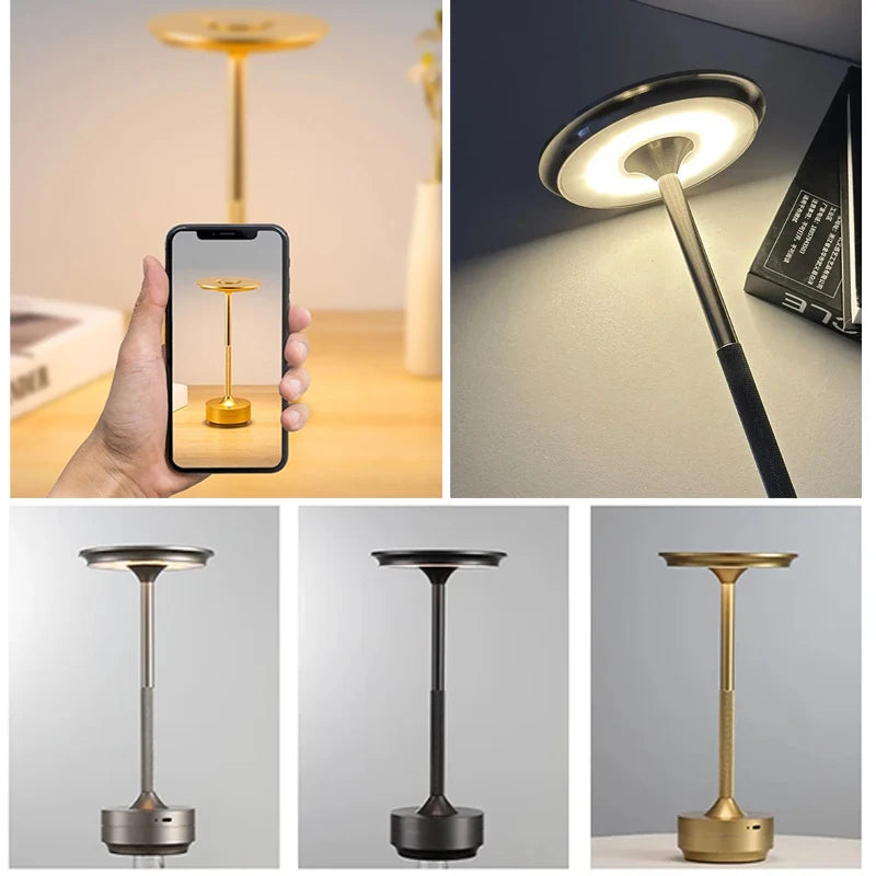Showlu Smart Touch Control LED Table Lamp with rechargeable, dimmable USB, featuring a sleek modern design and soft white light.