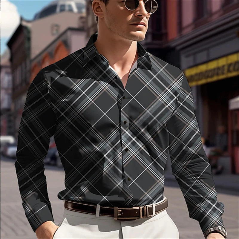 Men's long-sleeved casual shirt from Showlu Fashion, featuring a simple design suitable for fall streetwear and office wear.
