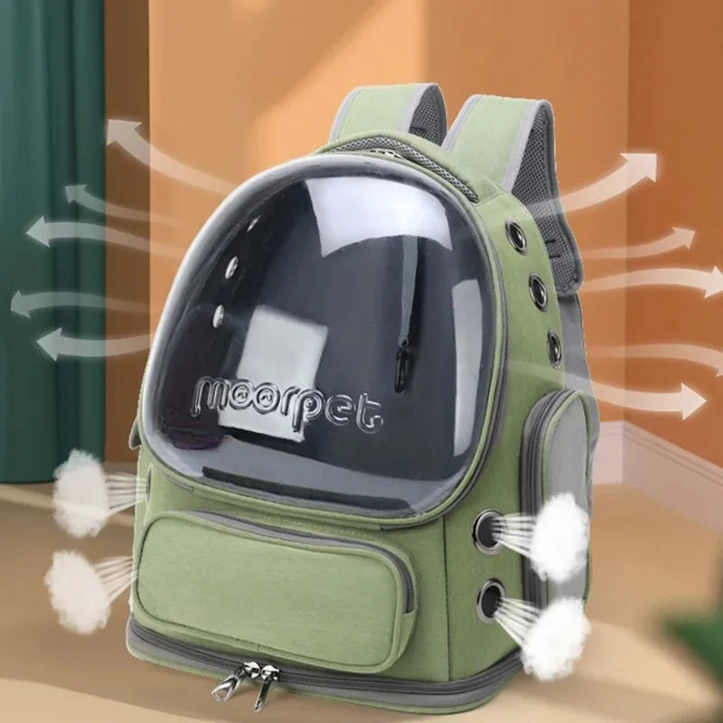 Showlu Fashion Cat Carrier Backpack with breathable transparent design, featuring a secure travel bag for cats.