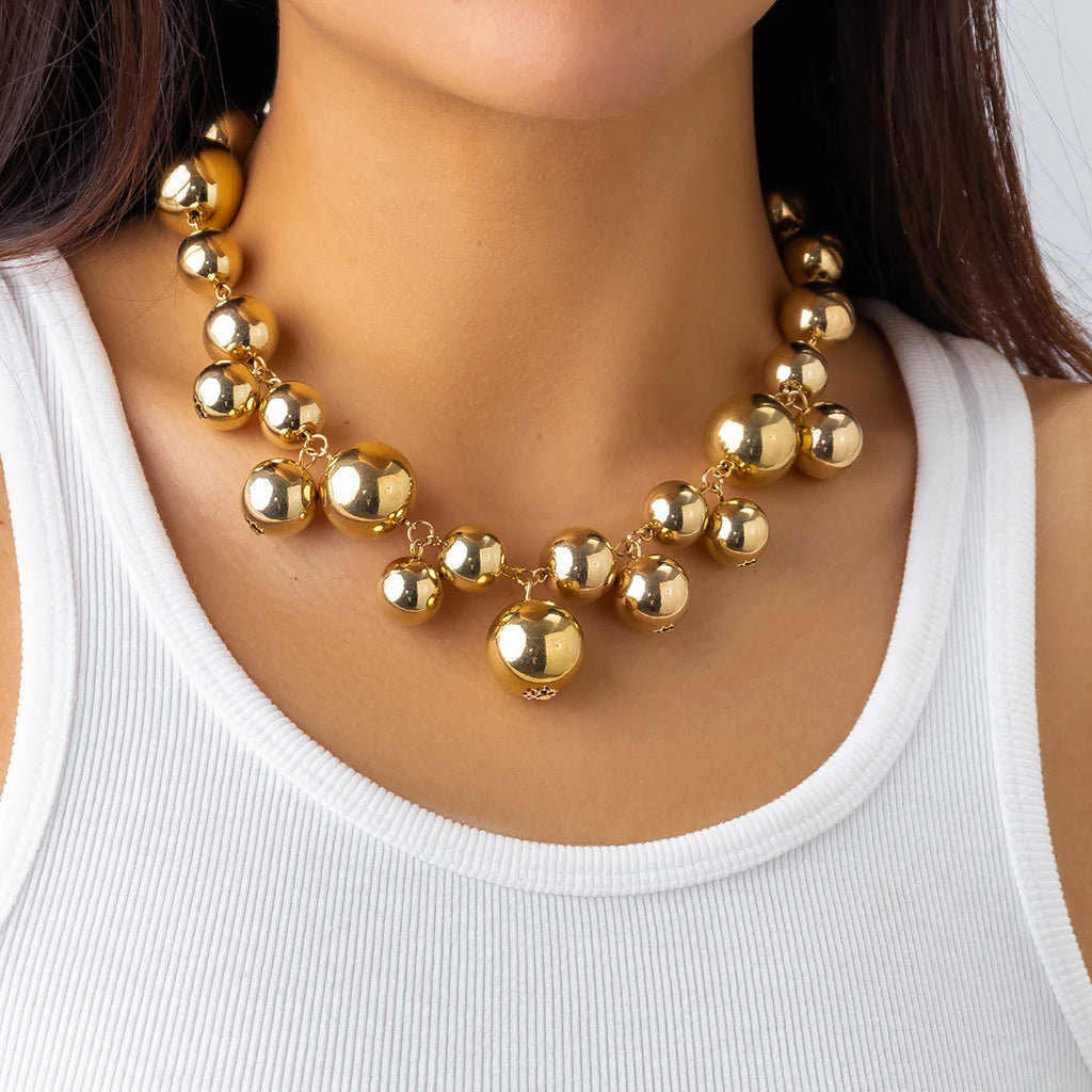 Exaggerated acrylic CCB big ball bead chain necklace for women and men, vintage chunky steampunk jewelry with clavicle chain design