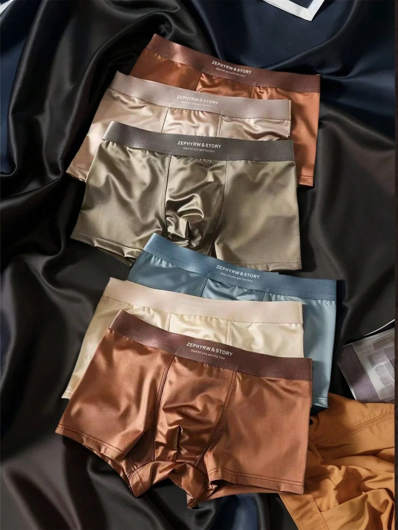 Showlu Men's Ice Silk Boxer Shorts in breathable satin stretch fabric, featuring a smooth, comfortable fit for everyday wear.