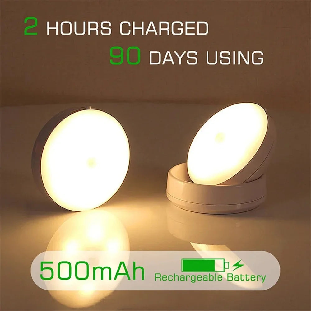 Showlu Smart General 360° motion sensor night light illuminating a dark room with a sleek, modern design for safe, hands-free lighting.