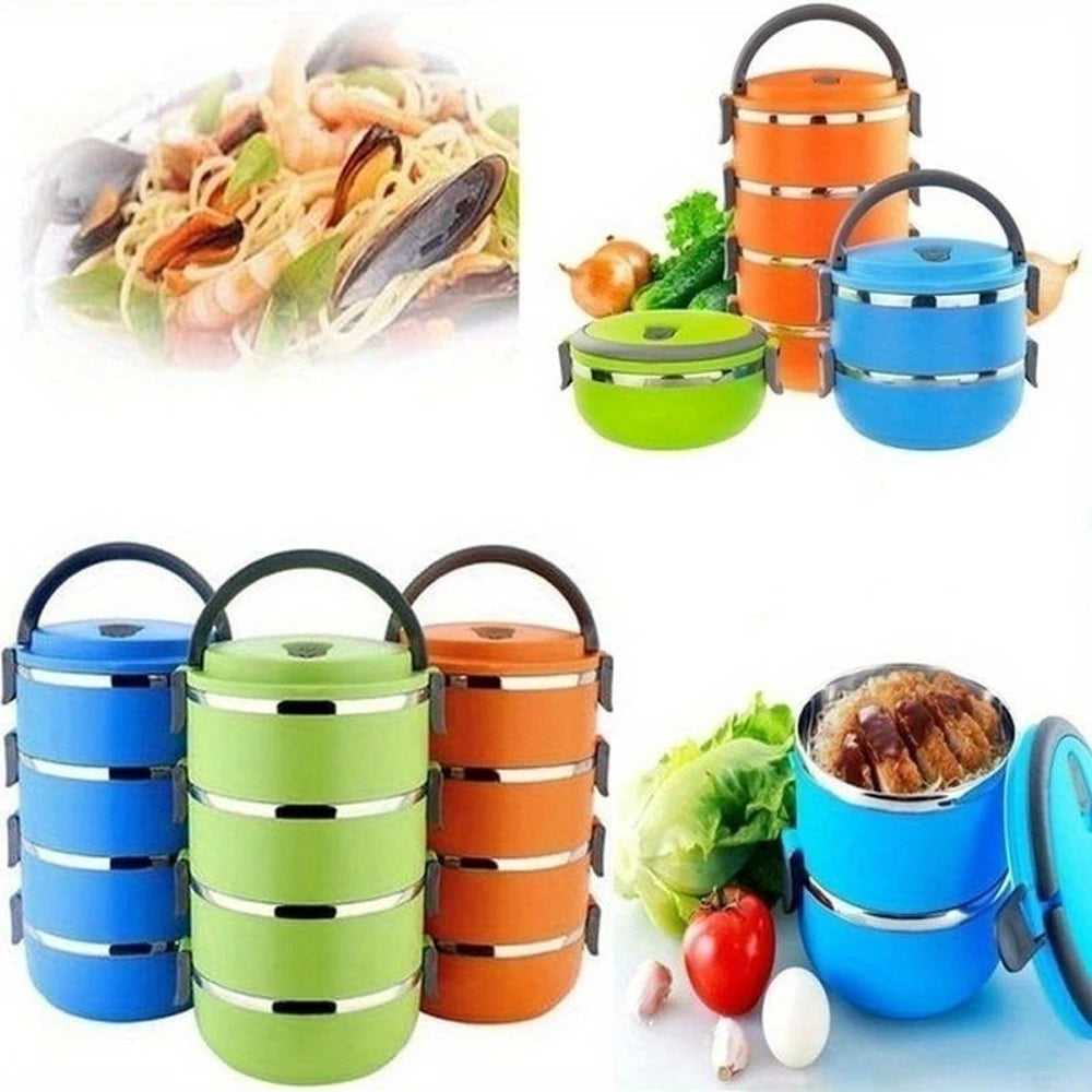 Stainless steel 3-layer stackable lunch box with handle, airtight and leakproof insulated food storage container for portable use