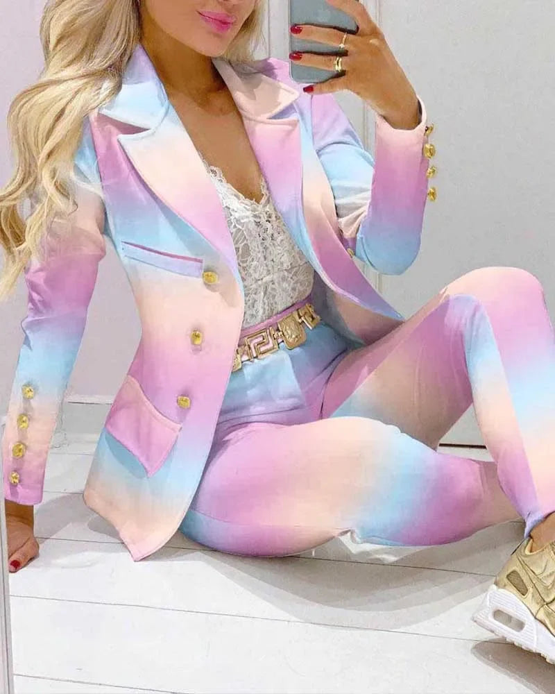 2025 Women's 2pcs Tracksuits Solid Long Sleeve Blazer Pants Suit Sets Office Lady Tracksuit Two Piece Set Fitness Outfits Woman SHOWLU FASHION STORE