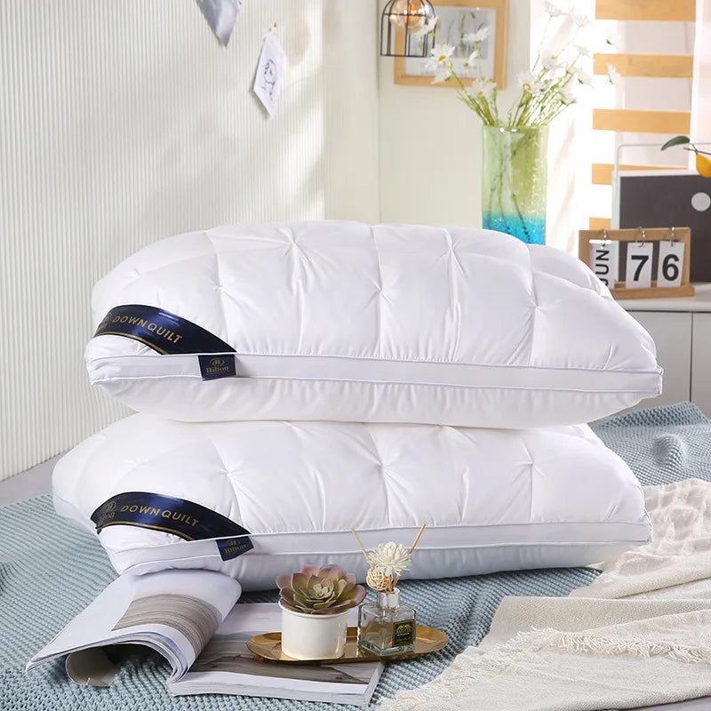 Two soft, supportive bed pillows from Mingou Store, ideal for back, stomach, or side sleepers in a luxurious hotel style.