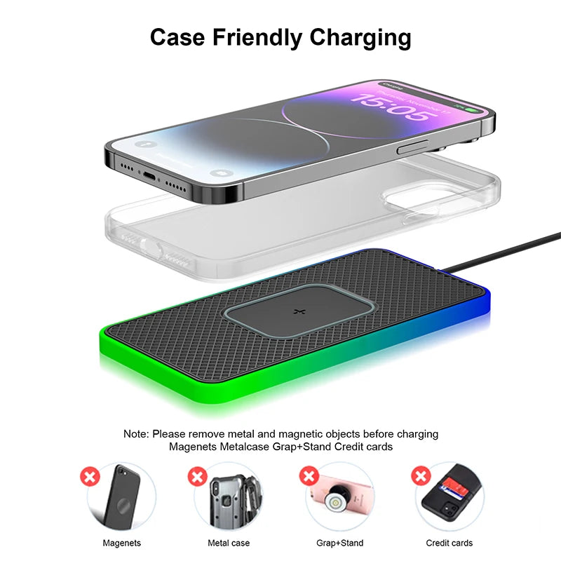 Showlu Smart General Brorikoy 15W Qi Wireless Car Charger with silicone pad for secure phone charging in vehicles.