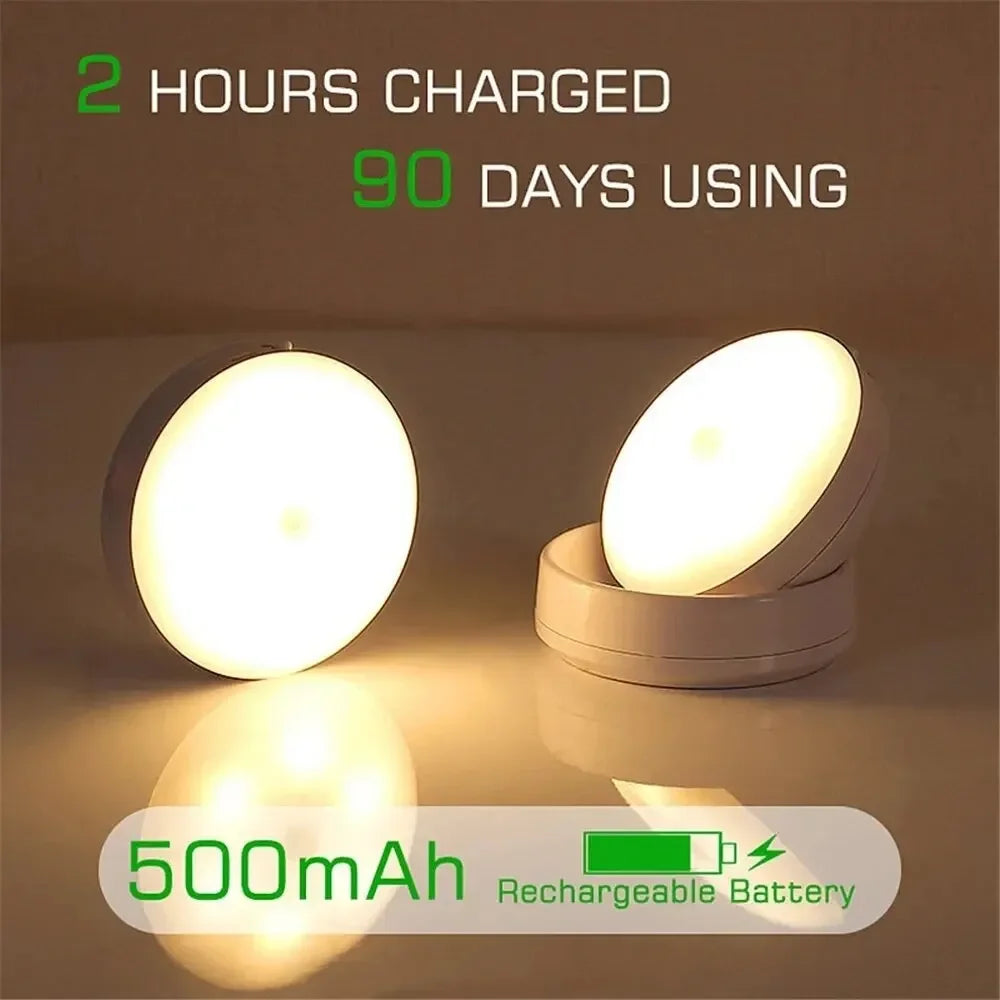 Showlu Smart General 360° Motion Sensor Night Light illuminating a dark hallway with adjustable brightness and modern design.