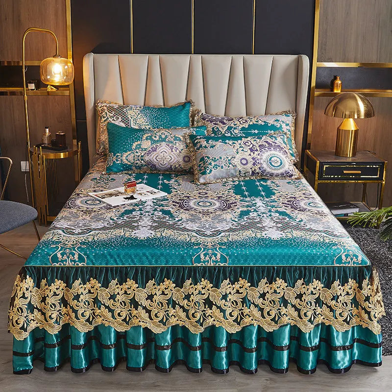 European Floral Summer Double Bed Cover Queen Size Luxury Bedspread Set King Embroidered Lace Cooling Air Conditioning Sleep Mat