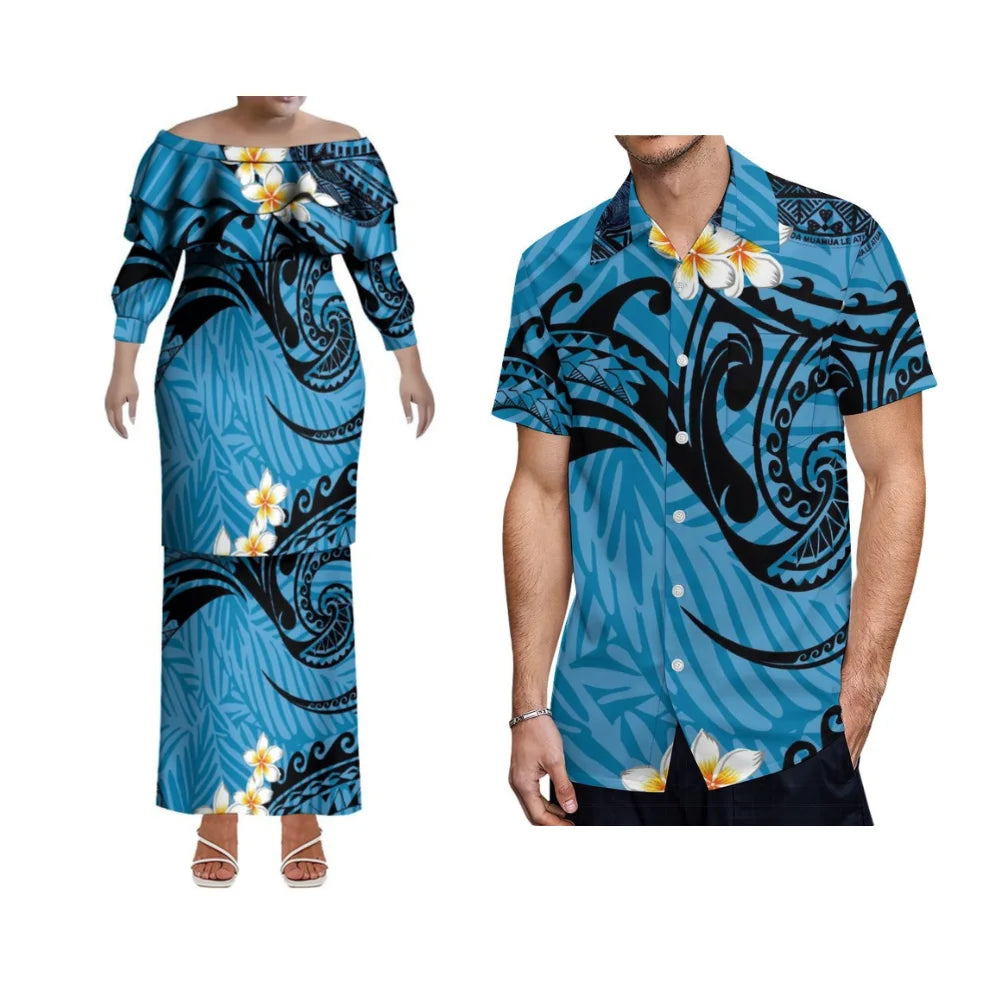 Lightweight slim mermaid dress for women with ruffle collar, Polynesian-inspired design, perfect for beach evening events, by Showlu Fashion