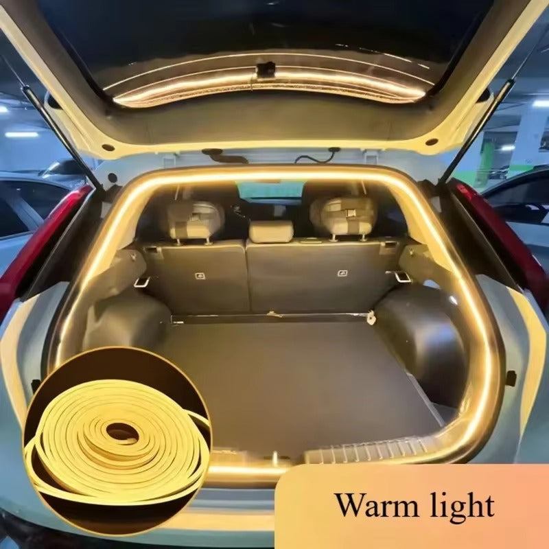 LUMERIS Motion Sensor LED Car Trunk Light Strip installed in a vehicle trunk, providing ambient lighting with motion detection.