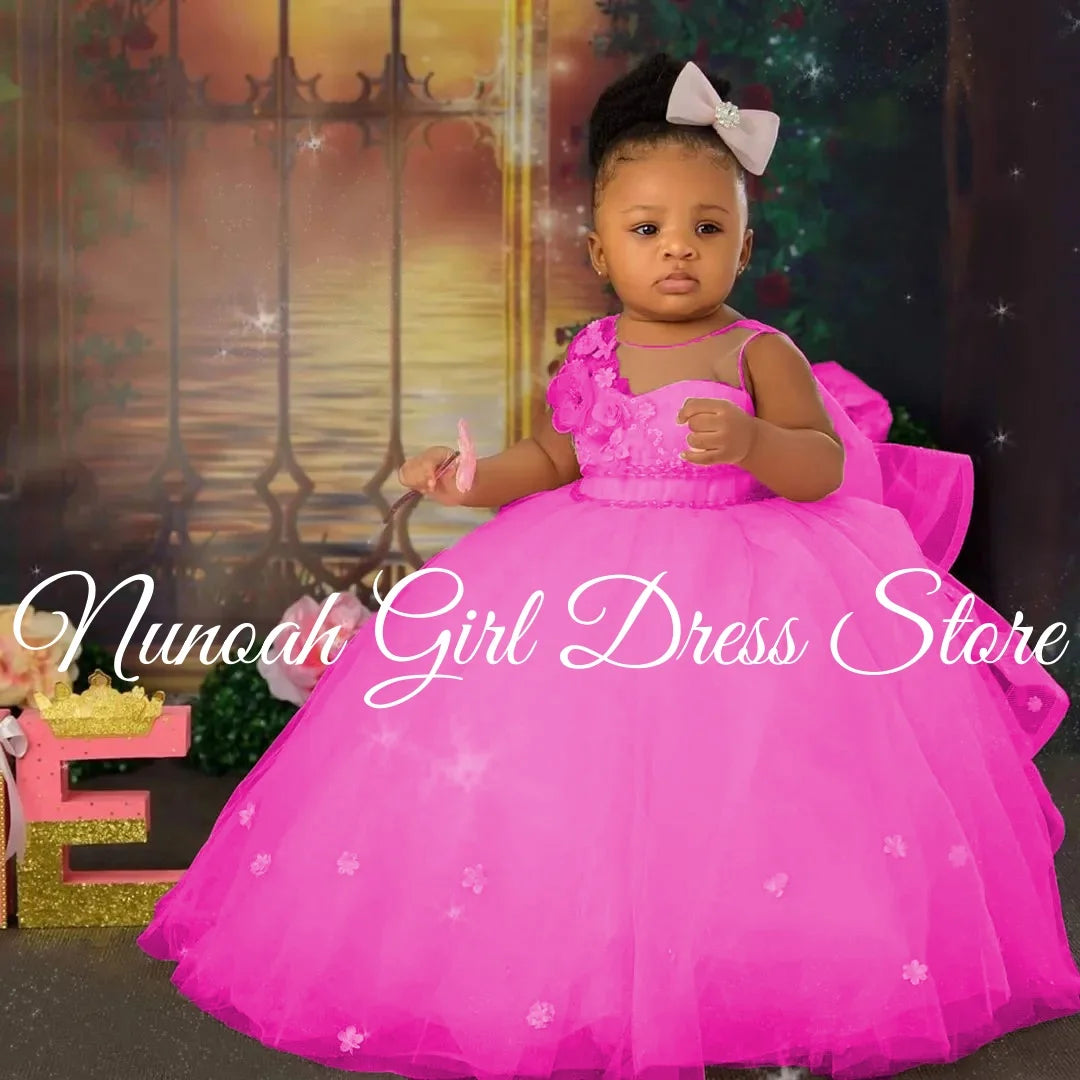 Pink Flower Girl Dresses for Wedding 3D Floral Sleeveless Girl Birthday Party  Princess Formal First Communion Gown Customized