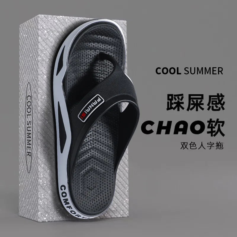 Men's casual summer flip-flops with sporty design, comfortable outdoor beach sandals, ideal for outdoor and home wear