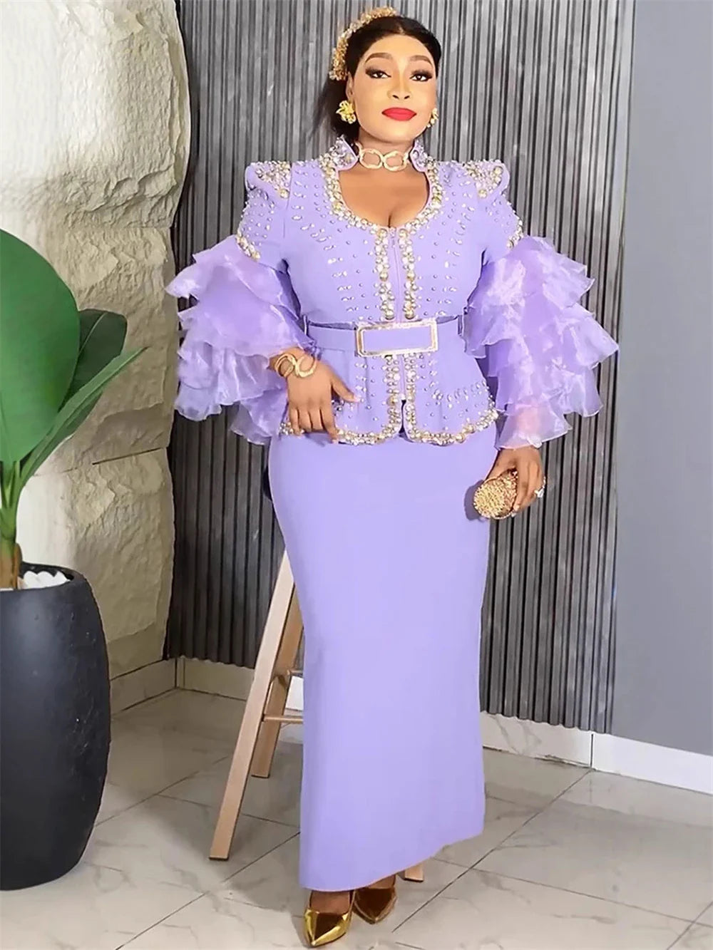 Elegant African beaded evening gown for women, vintage slim maxi dress with intricate beadwork from Showlu Fashion Store.