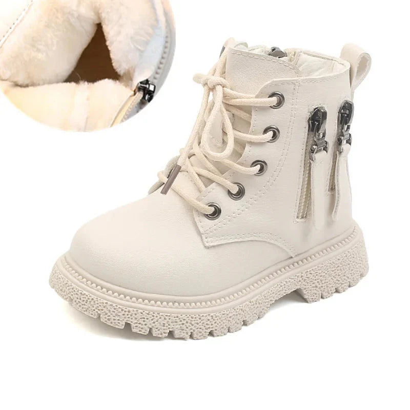 Kids rubber ankle boots from JGSHOWKITO by SHOWLU FASHION STORE featuring warm winter design and double zip closure.
