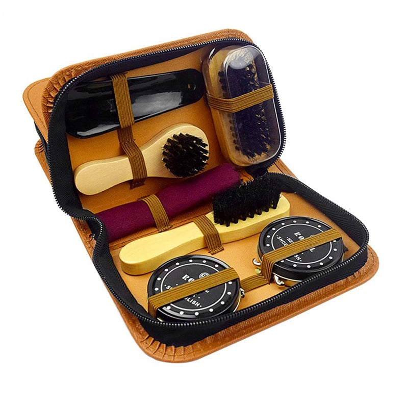 Portable Shoe Cleaning Kit by Showlu Smart General with brushes and cleaning solution for quick footwear maintenance.