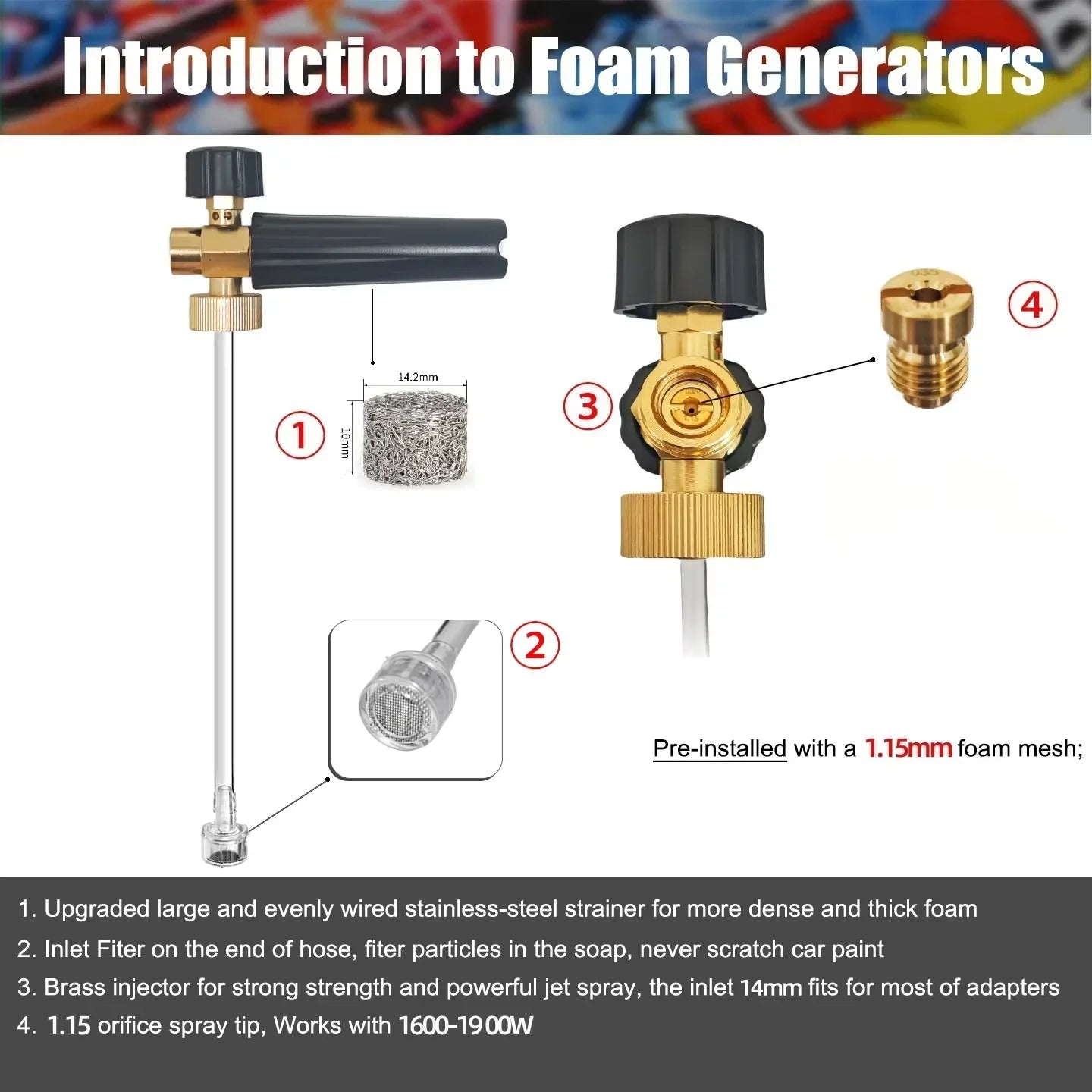 Showlu Smart General pressure washer foam gun attached to a hose, used for applying foam during outdoor cleaning.