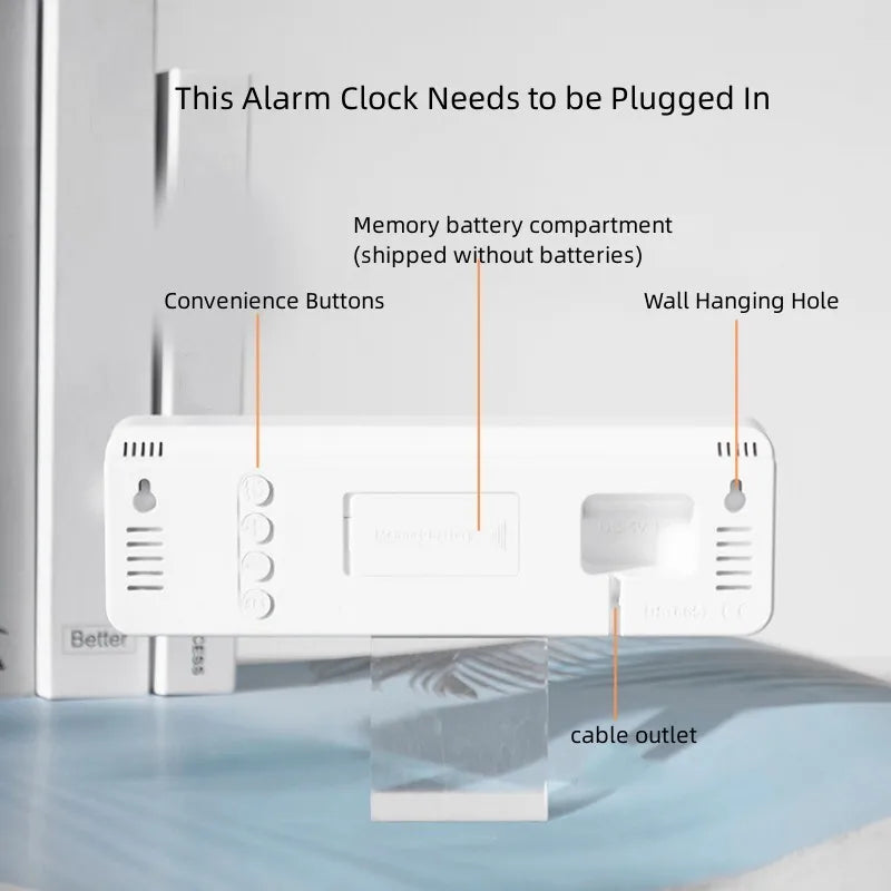 Large LED digital wall clock by Showlu Smart with USB alarm, clear display, and modern design for home or office use.