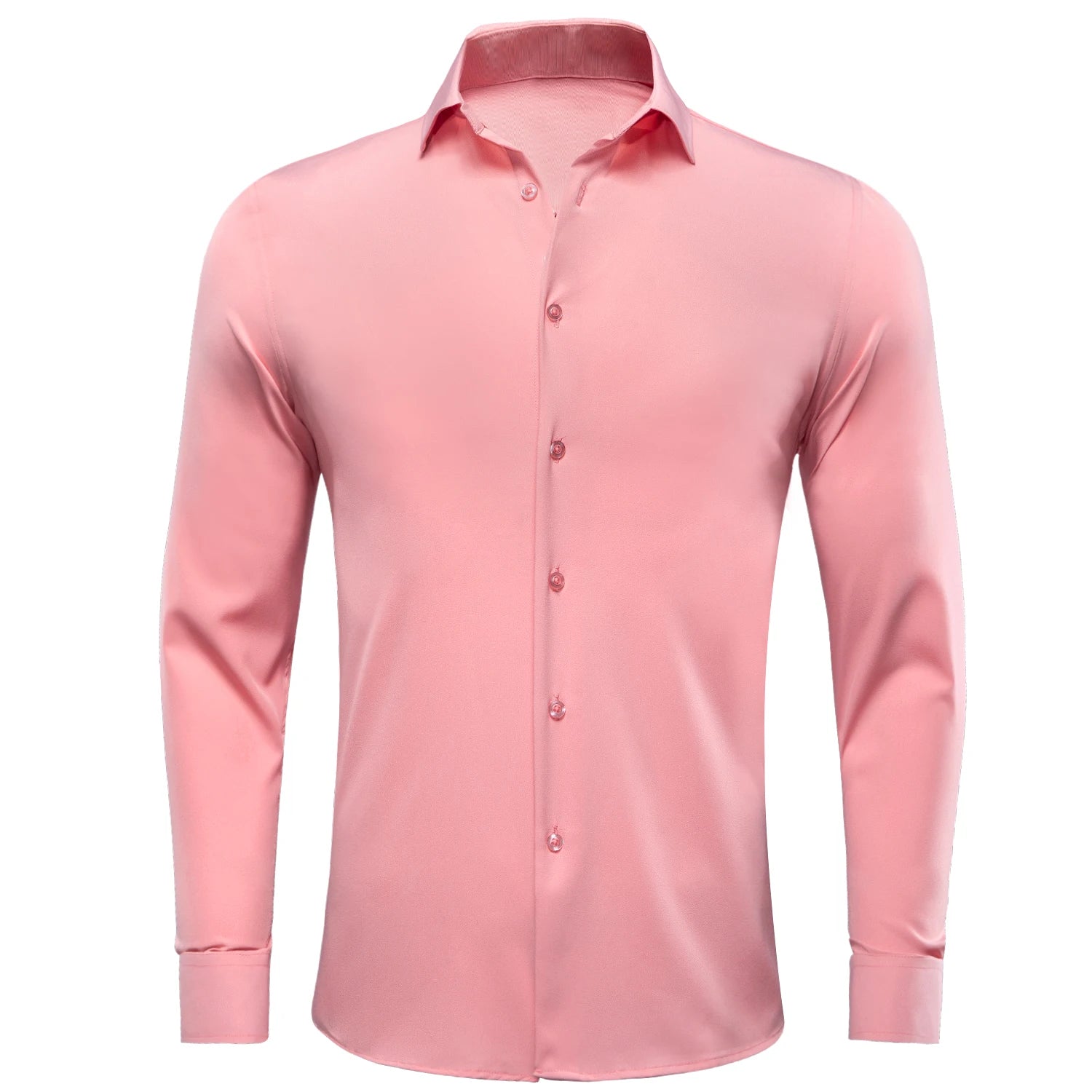 Showlu Fashion men's long sleeve silk dress shirt in solid blue mint pink purple green gray with lapel collar for business or wedding.
