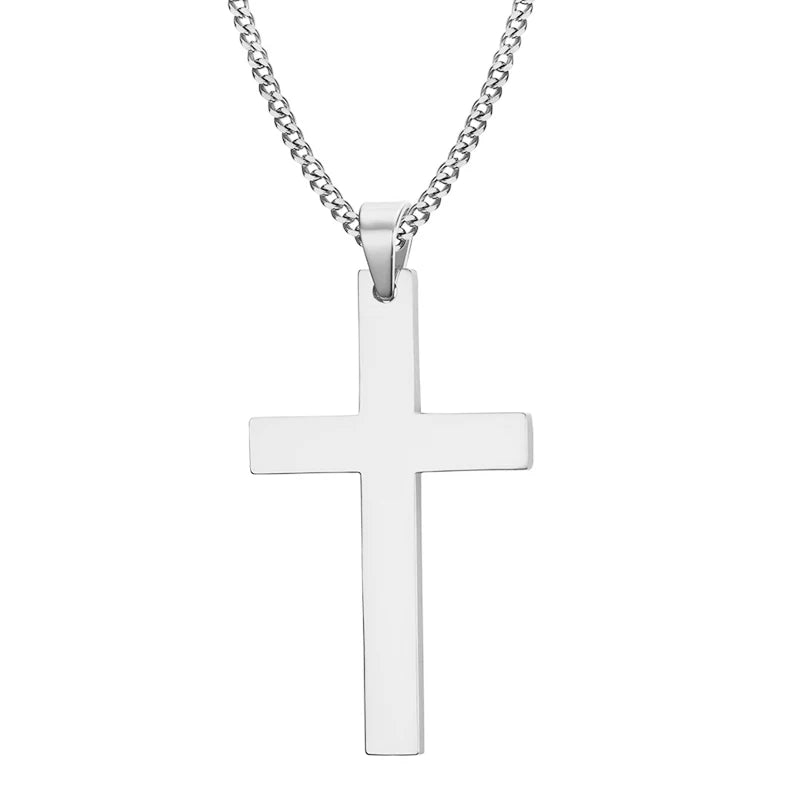 Showlu stainless steel cross pendant necklace with punk hip hop link chain, featuring a bold, stylish design.