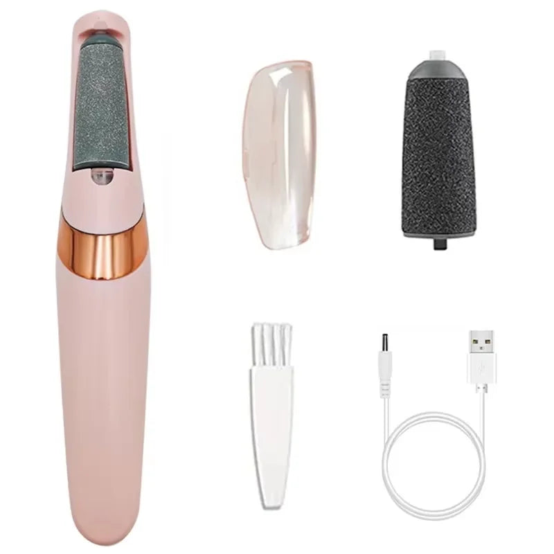 Showlu Smart Rechargeable Electric Foot Callus Remover Tool with ergonomic handle and exfoliating roller for smooth, soft feet.