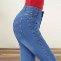 High-waisted straight leg jeans for women in denim, elastic waistband, casual fit, spring and autumn style, Showlu Fashion Store