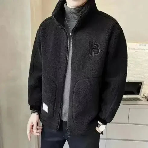 Fleeced Warm Stand Collar Thick Male Jackets Trend 2024 Luxury Padding Designer Vintage Men's Coats Winter Casual High Quality