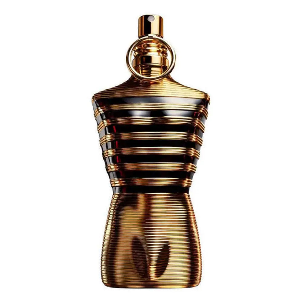 Jean Paul Gaultier Le Male Elixir men's perfume spray, 4.2 oz, featuring sleek bottle design and elegant packaging.