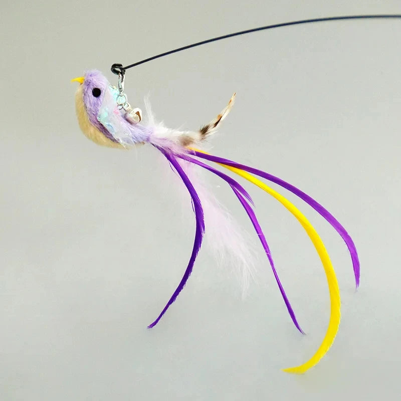 Showlu Smart General cat feather teaser wand with colorful feathers and a wooden handle for playful feline entertainment.