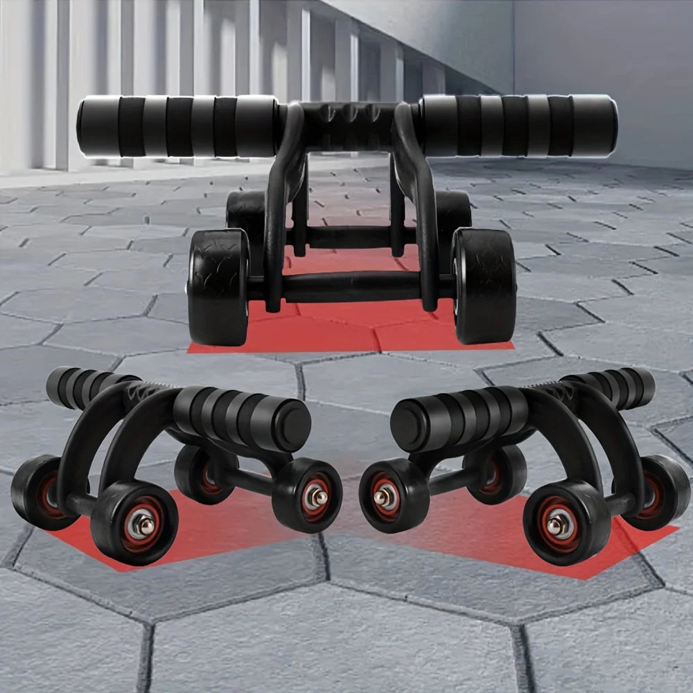 Showlu 4-wheel abdominal exercise roller for core strength training, featuring sturdy handles and a compact design.
