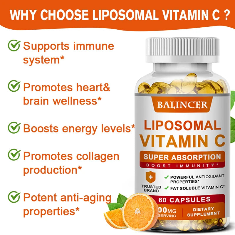 Liposomal Vitamin C capsules from Showlu Fashion Store, supporting collagen, immune health, and antioxidant skin benefits.