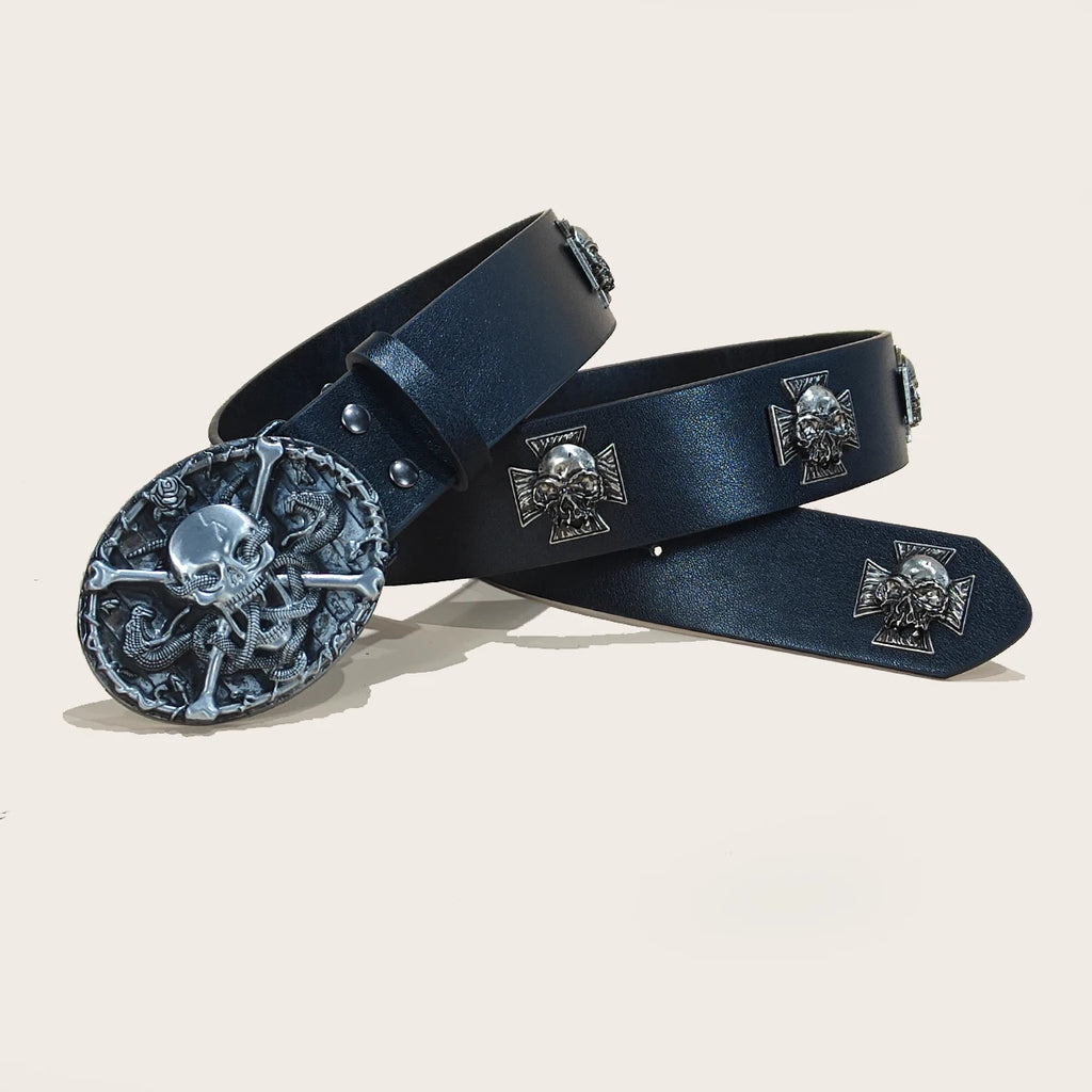 Punk men's bohemian style personalized fashion belt with gothic rock design, suitable for jeans, dresses, and casual wear.