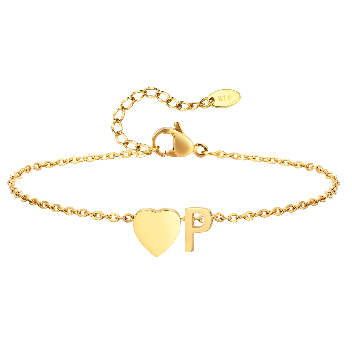 Women’s heart initial anklet bracelet by Showlu Fashion, adjustable stainless steel beach jewelry with personalized name foot chain.