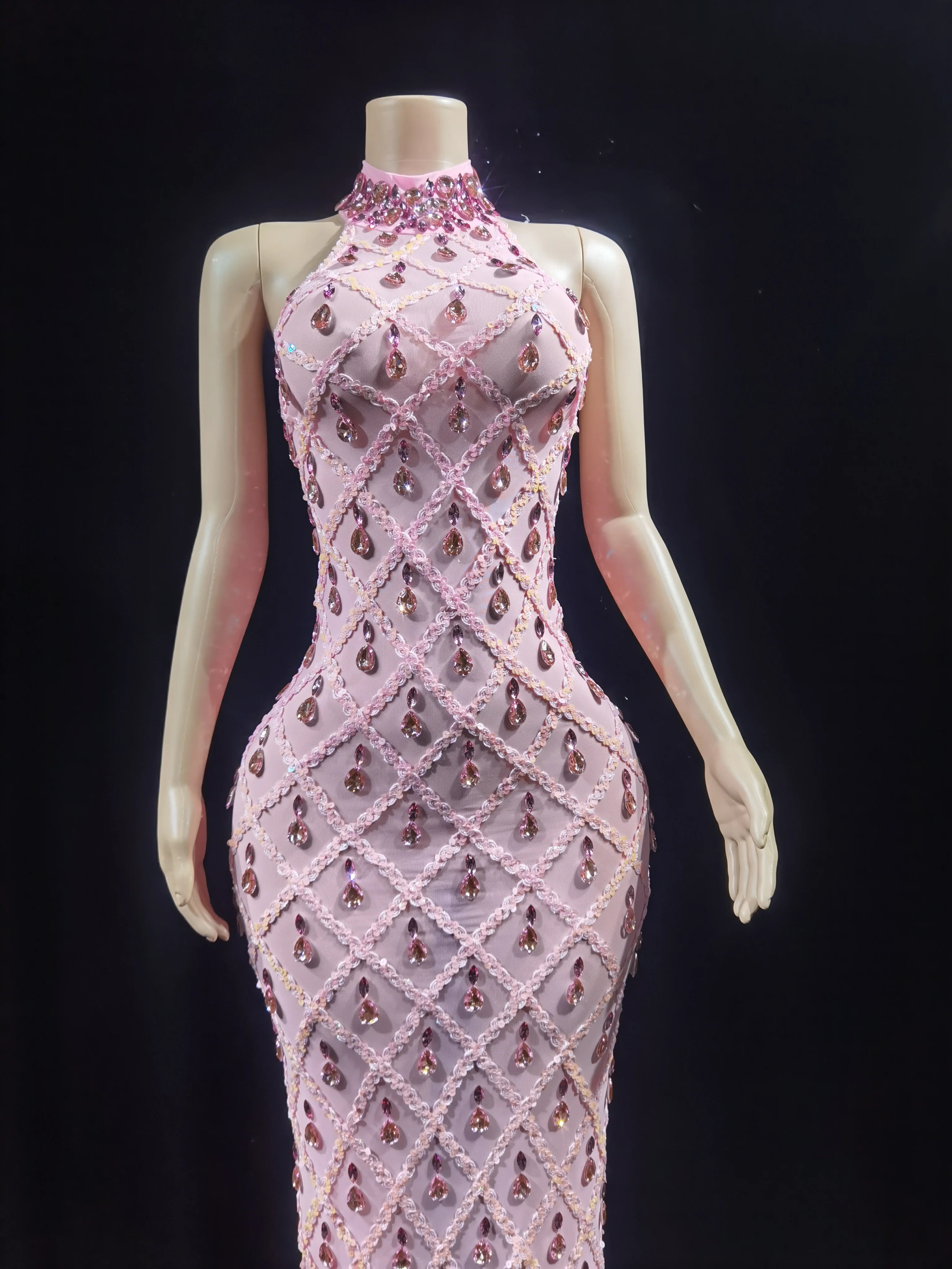Sparkling sequin crystal long dress, ladies' evening dress, ball, birthday dress, sexy and transparent performance clothing