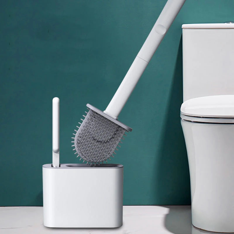 Silicone toilet brush with holder from Showlu Smart General, featuring a sleek design and durable cleaning head for bathroom use.